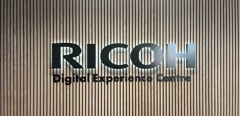 Dimensional lettering on a slatted timber feature wall