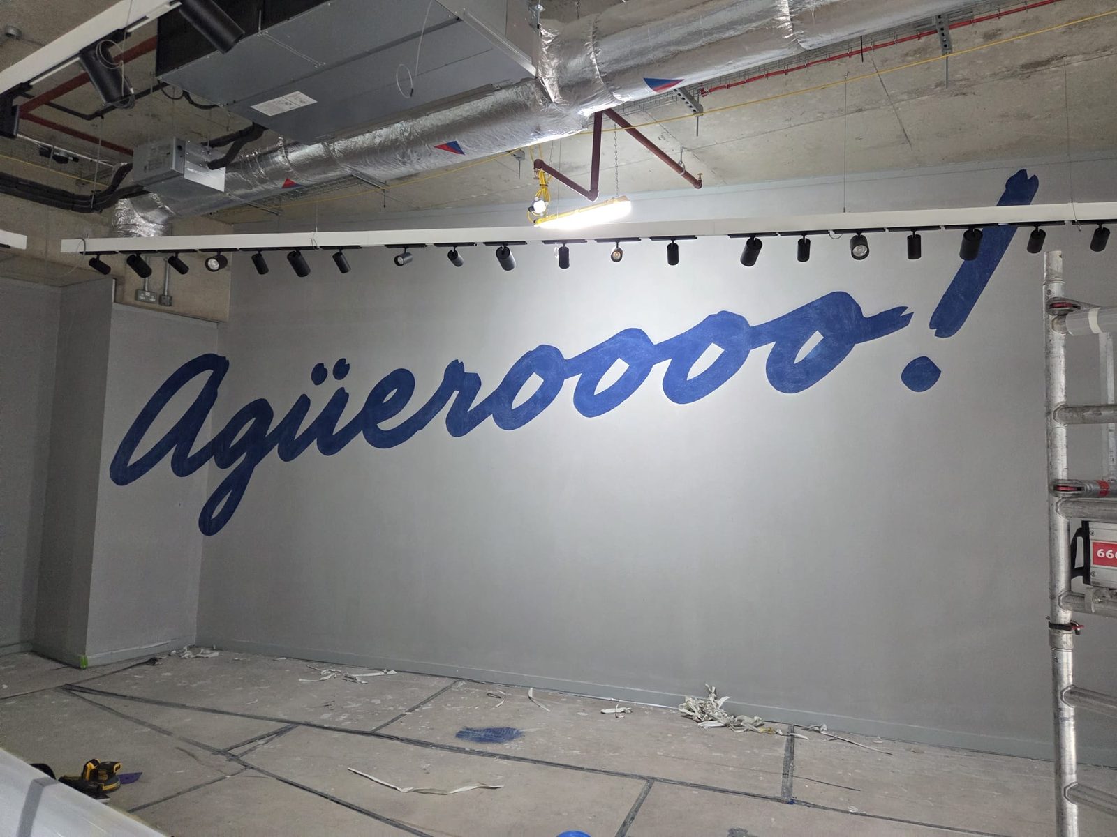 Large script lettering feature wall in a retail space