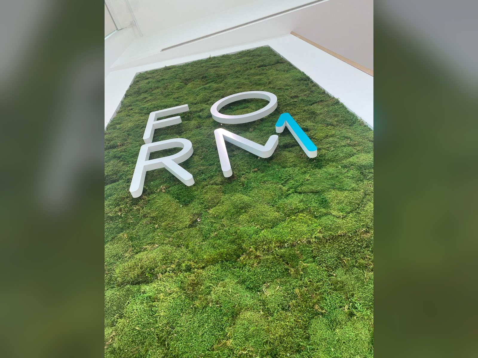 Bespoke dimensional lettering mounted on a living moss feature wall
