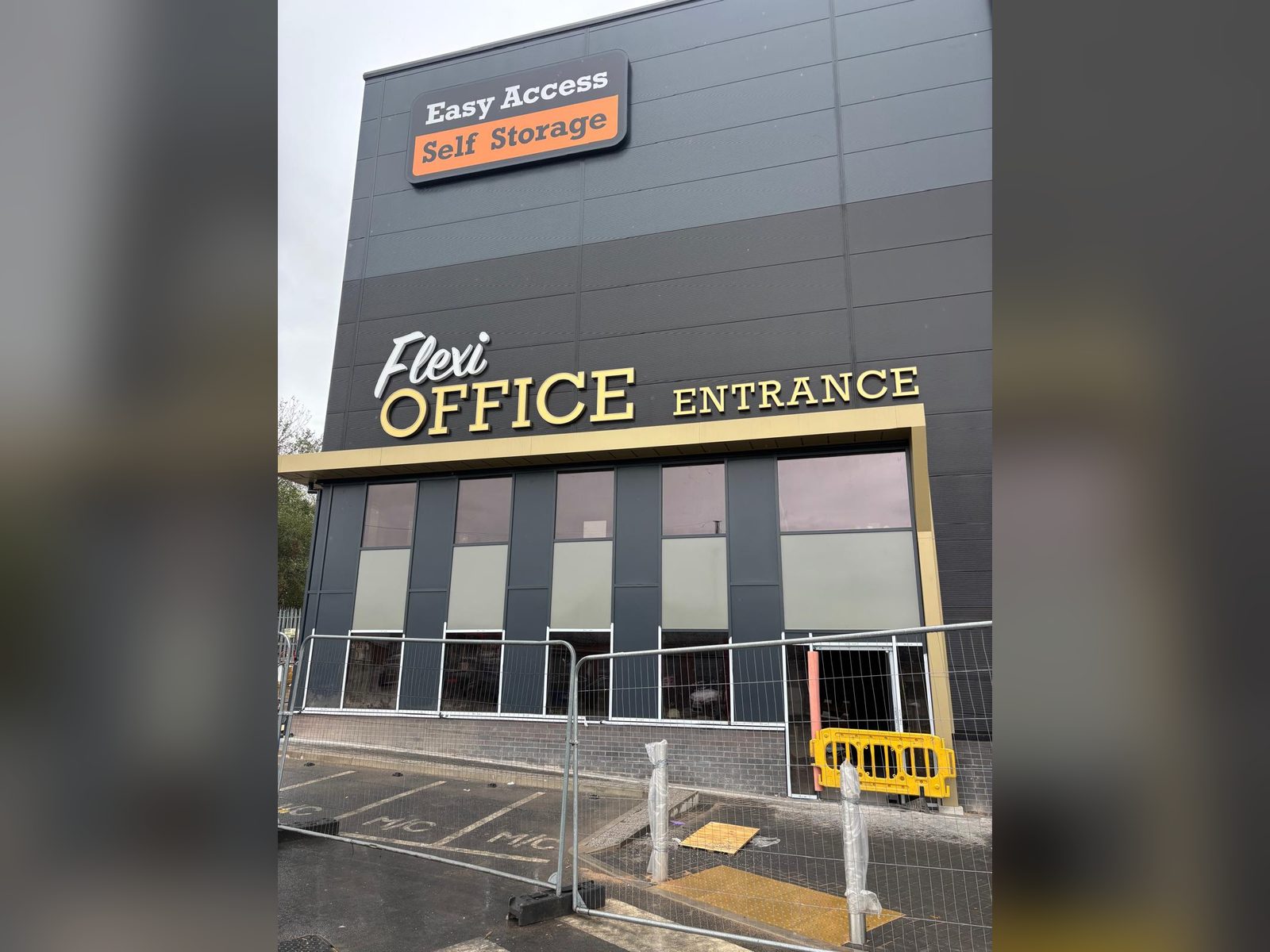 Built up letters on a building elevation for a self storage and office site