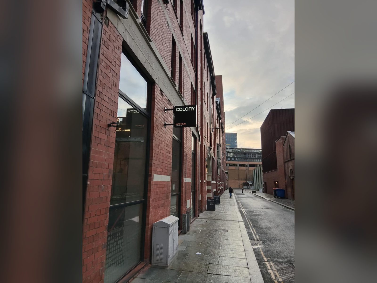 Projecting signs along a Manchester street