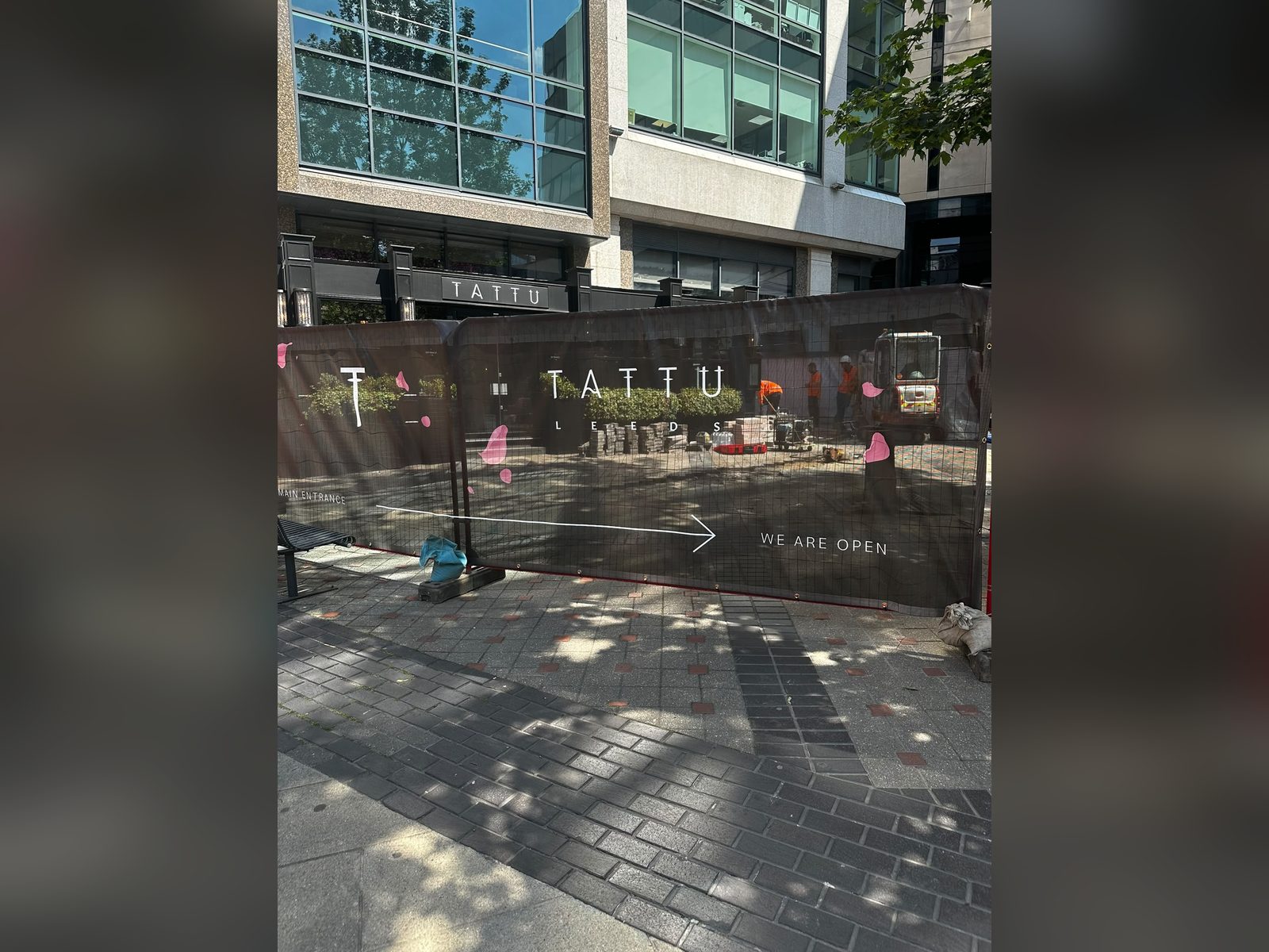 Printed Heras fence graphics outside a Manchester restaurant