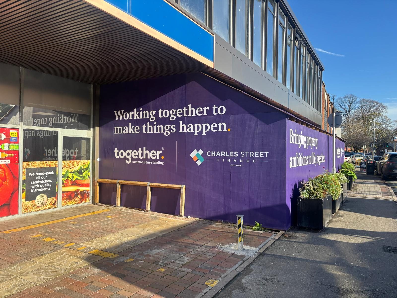 Printed hoarding on a high street development