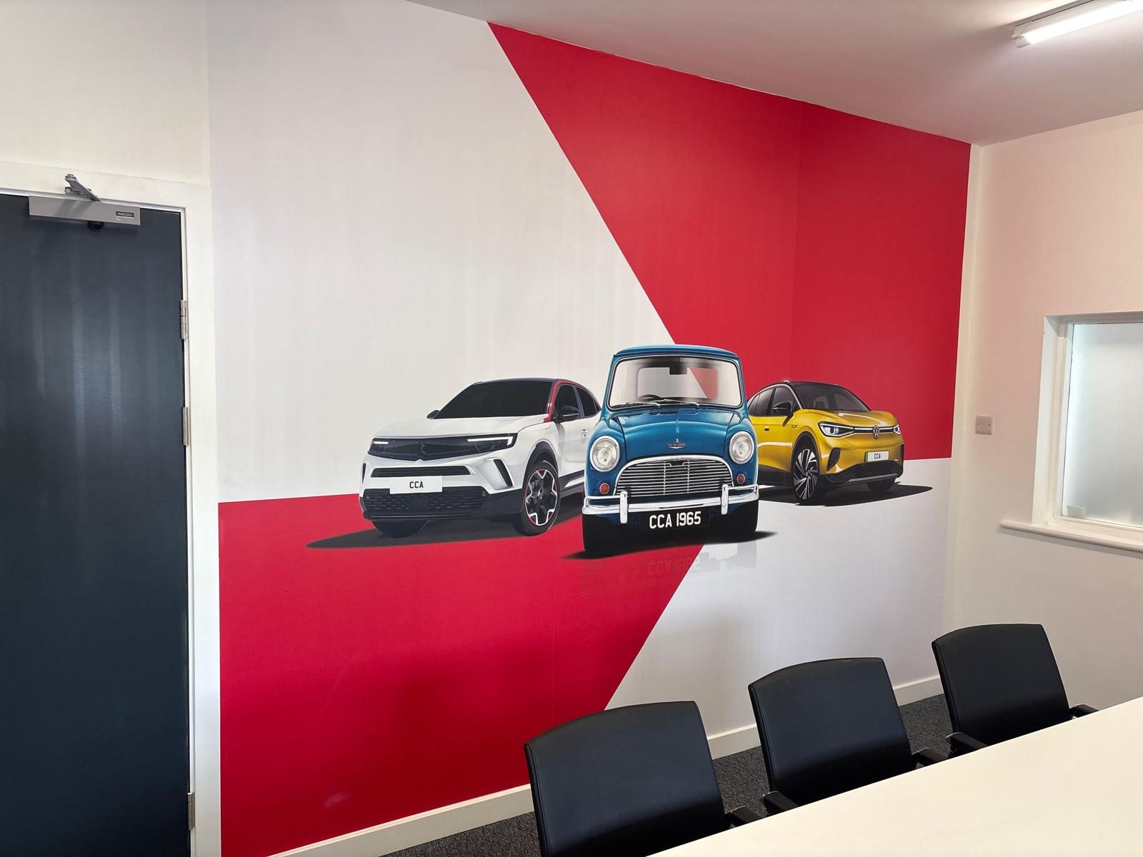 Printed wall graphic in a meeting room