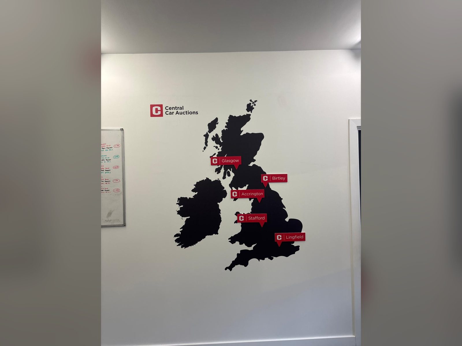 UK location map wall graphic in an office