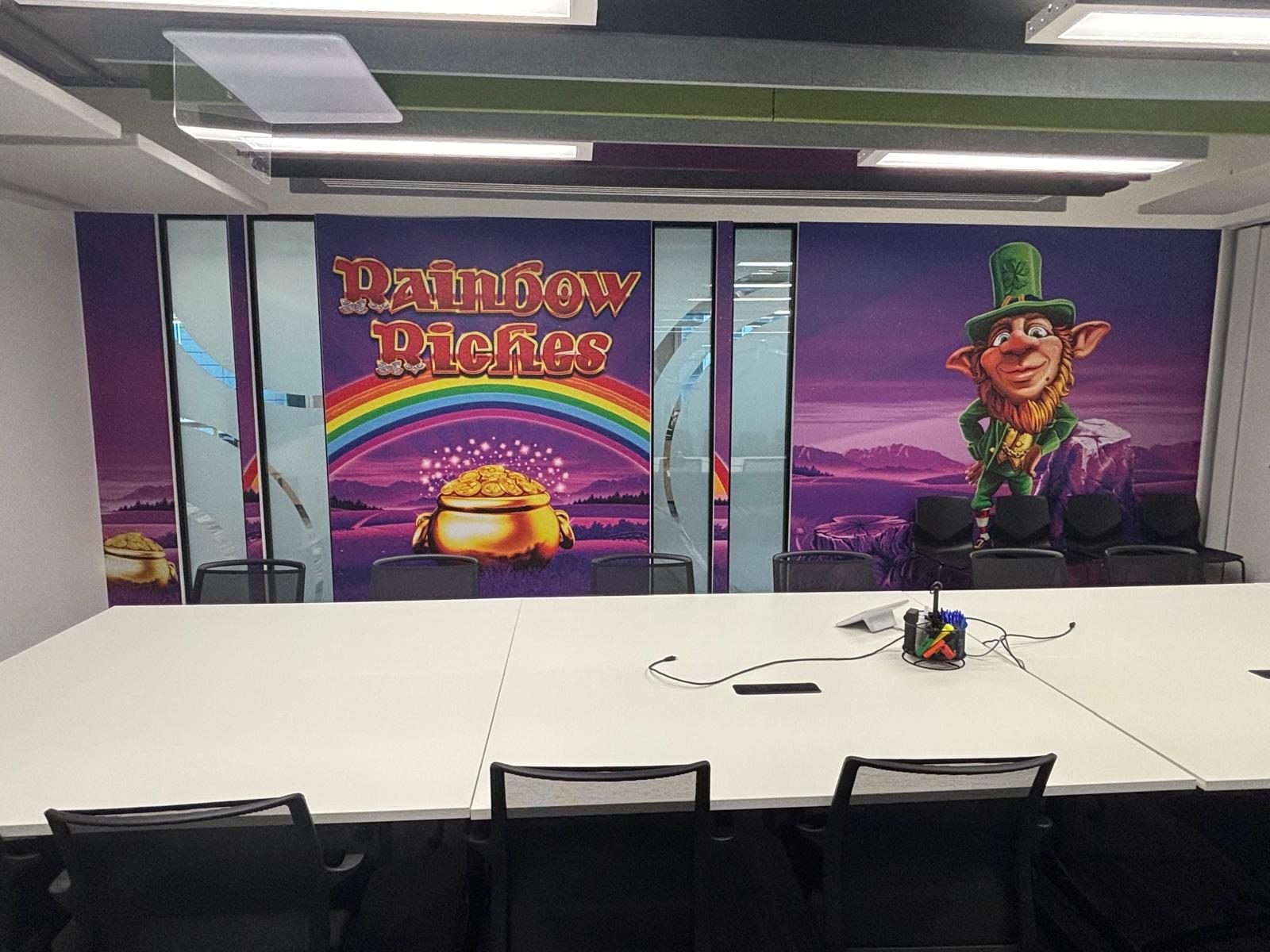 Full colour printed wall mural in a meeting room