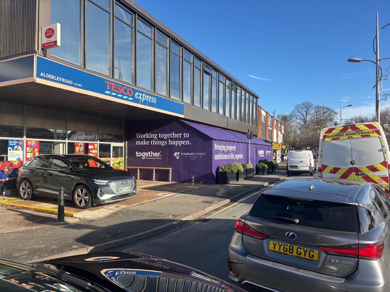 Printed hoarding on a high street development