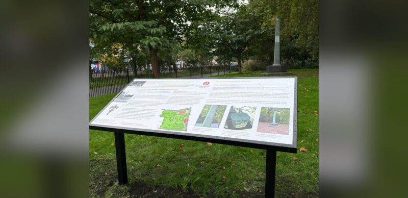 Interpretation lectern panel in a public park
